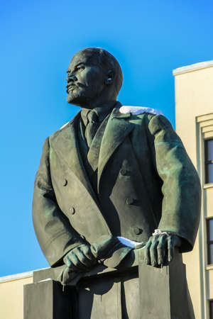 01/28/2012, Minsk, Belarus. Statue of the politician of the USSR, Vladimir Lenin, in the central...