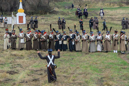 10.21.2012, Maloyaroslavets, Russia. production reconstruction of the battle of 1812 between the...