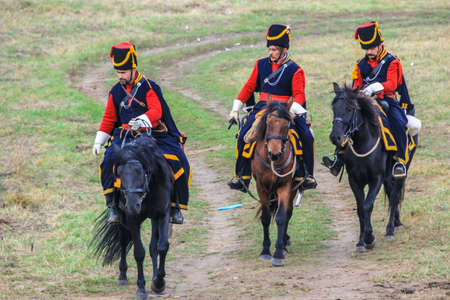 10.21.2012, Maloyaroslavets, Russia. production reconstruction of the battle of 1812 between the French and Russian armies by enthusiast forces.のeditorial素材