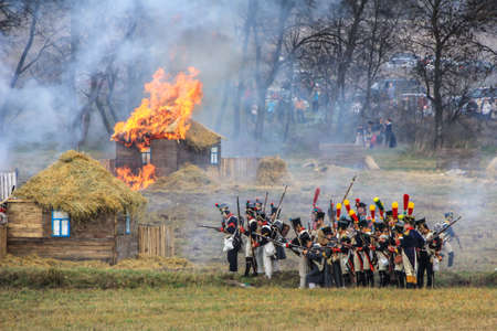 10.21.2012, Maloyaroslavets, Russia. production reconstruction of the battle of 1812 between the...