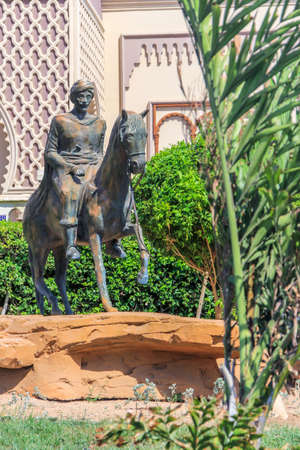 20.09.2012, Hurghada, Egypt. A sculpture of a rider on horseback in the square in front of the hotel.のeditorial素材