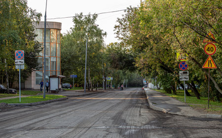 09/16/2020, Moscow, Russia. Fragment of a road being repaired with a layer of removed asphalt.のeditorial素材