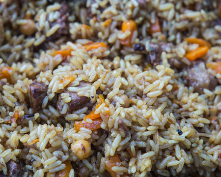 Pilaf cooked in the forest.の写真素材