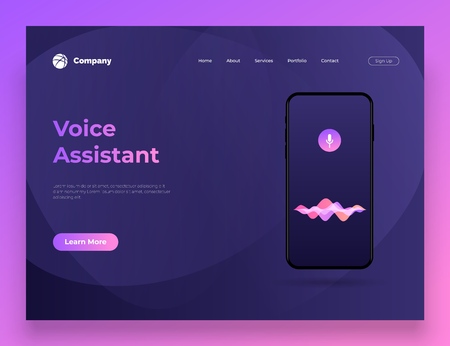 Vector illustration personal assistant and voice recognition on mobile app. For website and mobile website development. Background design.のイラスト素材