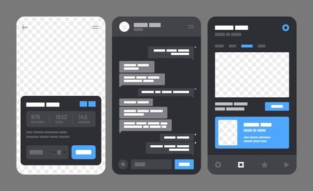 Mobile app concept for social media, online store, hotel reservation. Wireframes screens. Flowchart with UI elements.のイラスト素材