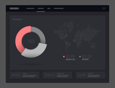 Web app Dashboard UI and UX Kit. Elements of infographics on a black background. Use in presentation templates, mobile app and corporate report.のイラスト素材