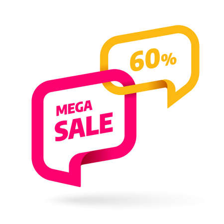 Sale banner template design with bubble. Big sale best offer. 3D paper tape vector illustration.のイラスト素材