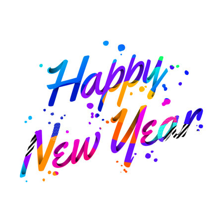 Happy New Year layout. Vector illustration with colorful lettering for flyer, banner, invitation or card.のイラスト素材