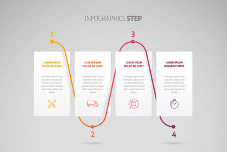 Infographic design timeline or process chart. Business data element of chart, graph, diagram with 4 steps, options, processes.のイラスト素材