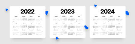 Monthly calendar template for 2022, 2023 and 2024 years. Week Starts on Sunday.