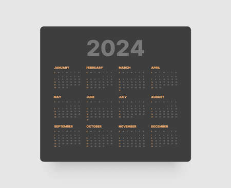 Monthly calendar for 2024 year. Week Starts on Sunday.のイラスト素材