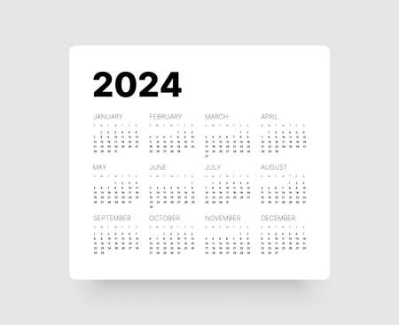 Monthly calendar for 2024 year. Week Starts on Sunday.のイラスト素材