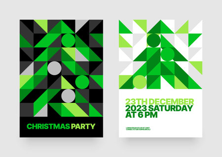 Vector illustration with abstract Christmas tree for flyer template, greeting card, poster, banner or social media. Happy New Year and Merry Christmas. Christmas tree made of geometric shapes.のイラスト素材