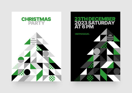 Vector illustration with abstract Christmas tree for flyer template, greeting card, poster, banner or social media. Happy New Year and Merry Christmas. Christmas tree made of geometric shapes.のイラスト素材