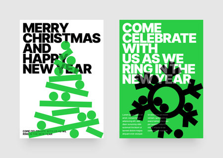 Vector illustration with abstract Christmas tree for flyer template, greeting card, poster, banner or social media. Happy New Year and Merry Christmas. Christmas tree made of geometric shapes.のイラスト素材