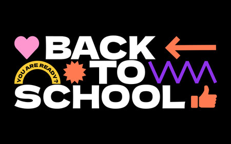 Back to school layout template. Design with colorful geometric shapes and eye catching typography for your flyer, poster, cover, brochure or banner.のイラスト素材