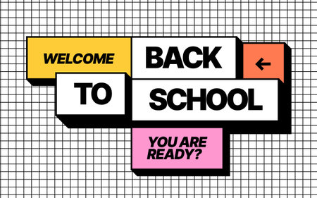Back to school layout template. Design with colorful geometric shapes and eye catching typography for your flyer, poster, cover, brochure or banner.のイラスト素材