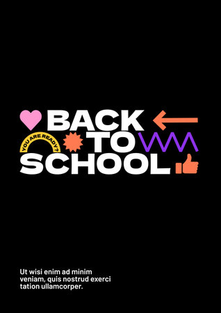 Back to school layout template. Design with geometric shapes and y2k patches, labels, tags, stickers for your flyer, poster, cover, brochure or banner. Trendy promo labels.のイラスト素材