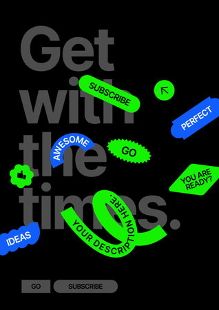 Layout template with text frame. Design with geometric shapes and y2k patches, labels, tags,...