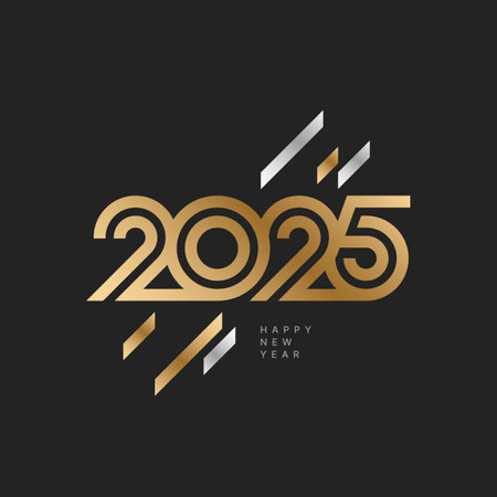 2025 typography design concept. 2025 number design for New Year. Sign for flyer, postcard, poster or banner.のイラスト素材