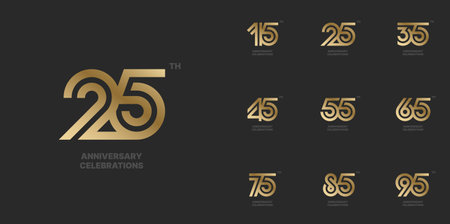 Set of anniversary  design. Symbols of celebration 15, 25, 35, 45, 55, 65, 75, 85, 95 years.のイラスト素材