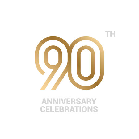 90 years anniversary  design on white background for celebration event. 90th celebration emblem.のイラスト素材