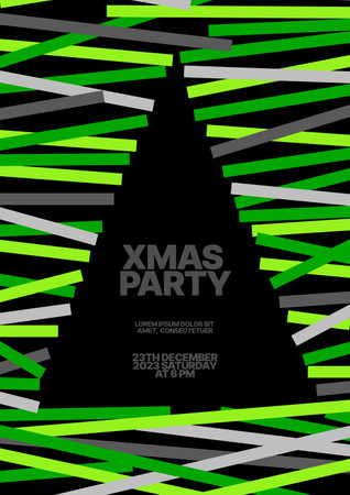 Layout template with Christmas tree for flyer, greeting card, poster, banner, Christmas party invite. Happy New Year and Merry Christmas. Christmas tree made of geometric shapes.のイラスト素材