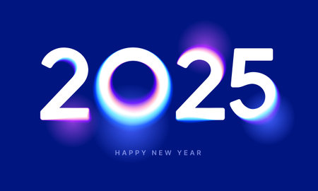2025  design with colorful blurred gradient. 2025 number design for New Year. Sign for social media, postcard, poster or banner.のイラスト素材