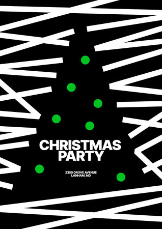 Post card with abstract Christmas tree. For flyer, greeting card, poster, banner, Christmas party invite. Happy New Year and Merry Christmas. Christmas tree made of geometric shapes.のイラスト素材