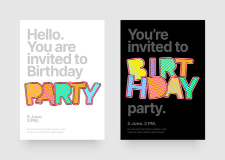 Design with colorful eye catching typography for your flyer, poster, cover, brochure or banner. Birthday party invitation layout template.のイラスト素材