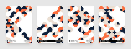 Poster with mosaic circles. Abstract bauhaus geometric pattern with metaball fusion. Layout for ,...