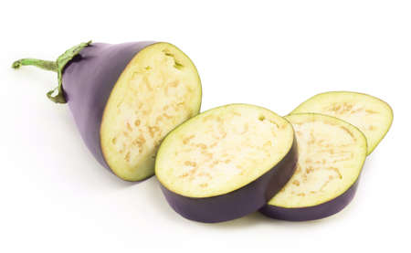 ripe eggplant on a white backgroundの写真素材