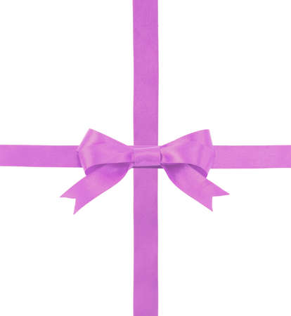 satin ribbon with a bow isolated on white backgroundの写真素材