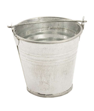 Metallic bucket isolated on white backgroundの写真素材