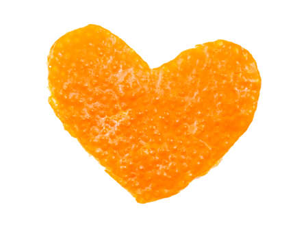 tangerine peel in the shape of a heart on a white backgroundの写真素材