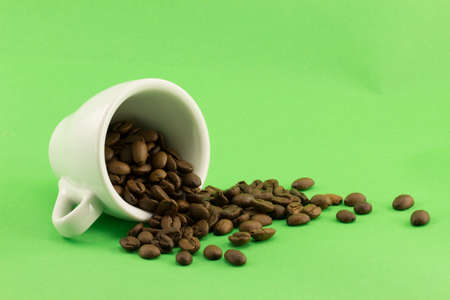cup of coffee on green backgroundの写真素材