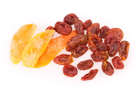 dried fruit pineapple, lemon, walnut, cranberry isolated on white backgroundの写真素材