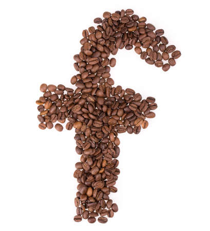 coffee beans, letters isolated on white backgroundの写真素材