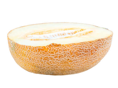 half of juicy melon isolated on white backgroundの写真素材