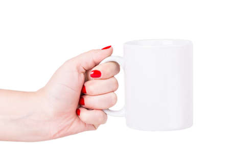 woman hand white mugの写真素材