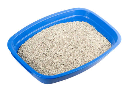cat tray filler isolated on white backgroundの写真素材