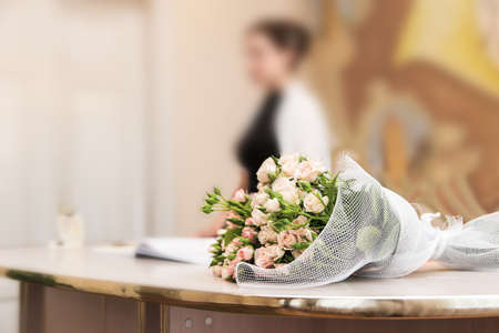 wedding groom bride bouquet roseの写真素材