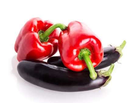 red pepper eggplant isolated on white backgroundの写真素材