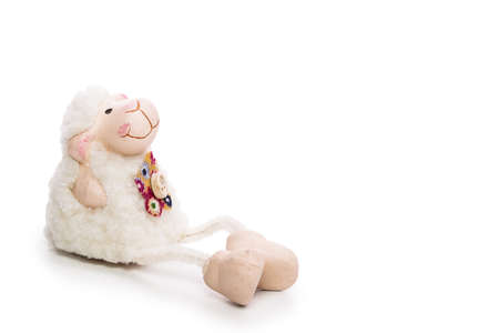 toy sheep Isolated on white backgroundの写真素材