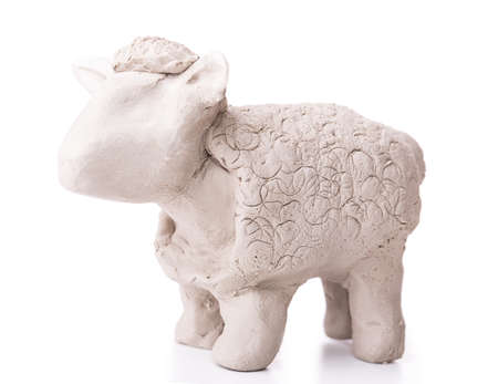 sheep toy clay Isolated on white backgroundの写真素材