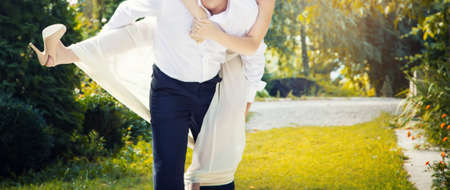 man woman wedding love walkの写真素材