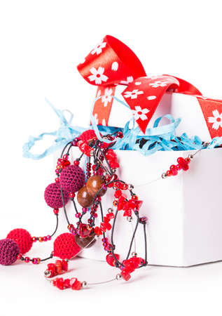 gift box bow christmas balls Isolated on white backgroundの写真素材