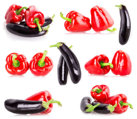 red pepper eggplant isolated on white backgroundの写真素材