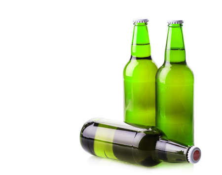 beer bottle green isolated on white backgroundの写真素材