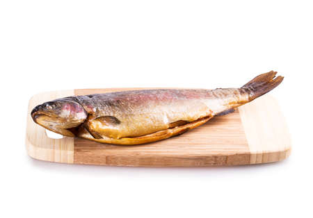 smoked fish Isolated on white backgroundの写真素材
